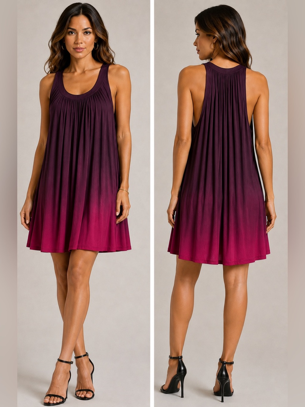 Oleg Cassini Vintage Ombre Fuchsia Pink Purple Grecian Draped Cocktail Dress 20